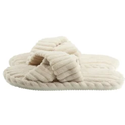 Chaussons femme lanières croisées velours côtelé beige (du 36 au 41) < Gifi Hot