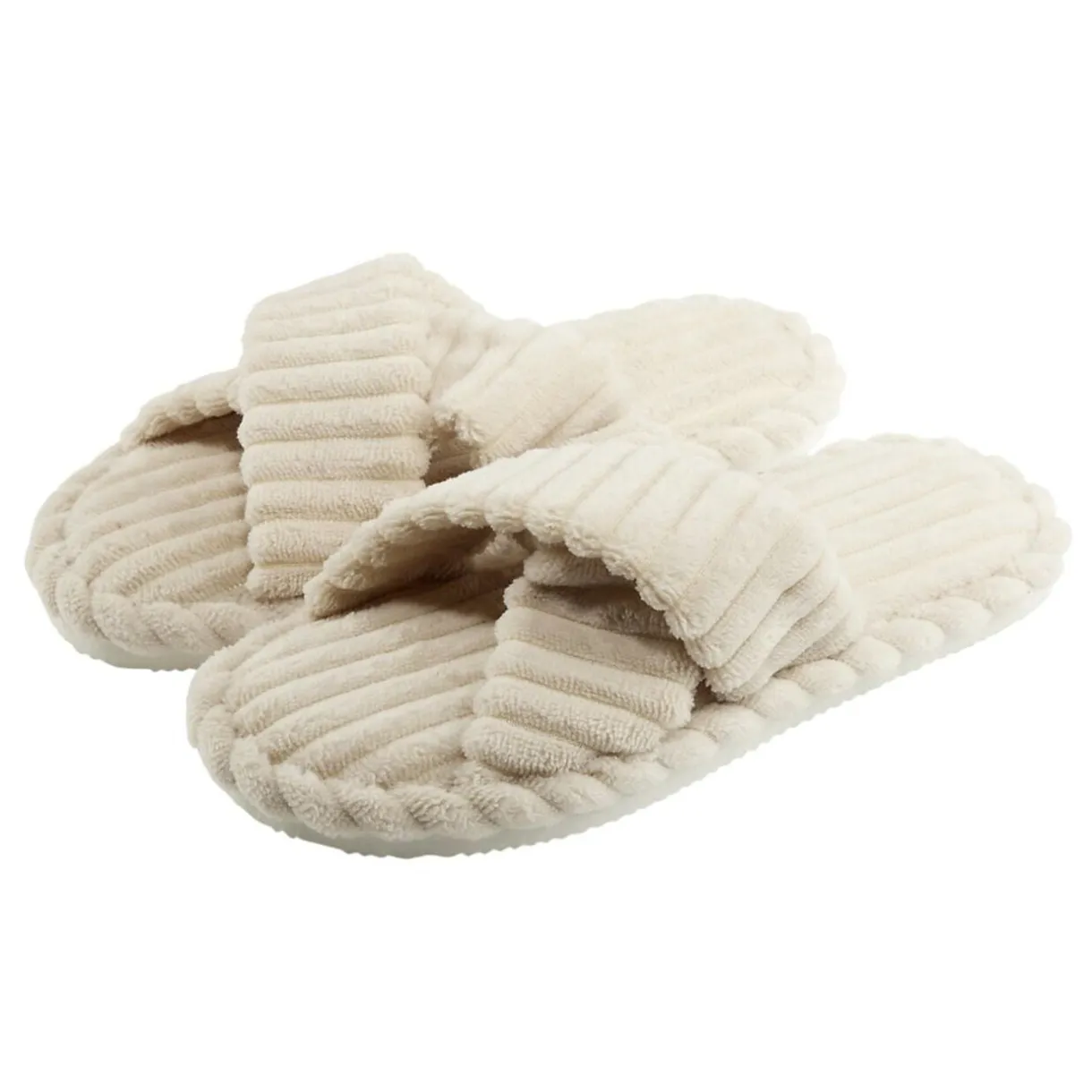 Chaussons femme lanières croisées velours côtelé beige (du 36 au 41) < Gifi Hot