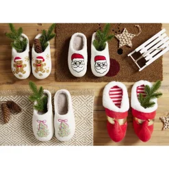 Chaussons femme molleton motif sapin blanc et vert (3 tailles)