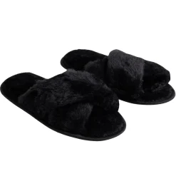 Chaussons femme noir peluche brides croisée T38/39