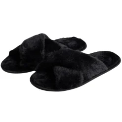 Chaussons femme noir peluche brides croisée T38/39