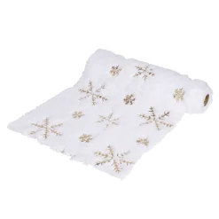 Chemin de table en tissu peluche blanc motifs flocons dorés 3m < Gifi New
