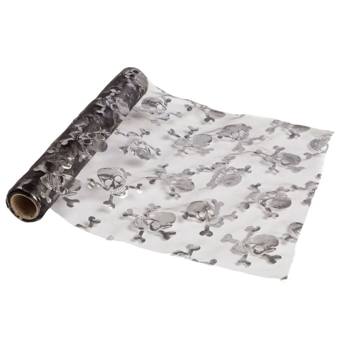 Chemin de table Halloween crânes polyamide noir et argent 28x300cm < Gifi Best