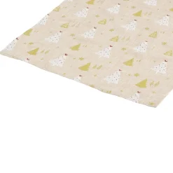 Chemin de table imprimé sapins de Noël L250X45 cm marron blanc et doré