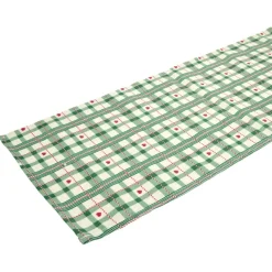 Chemin de table imprimé tartan et coeur L300X28 cm vert rouge et blanc