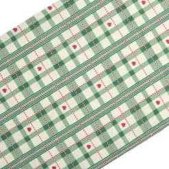 Chemin de table imprimé tartan et coeur L300X28 cm vert rouge et blanc