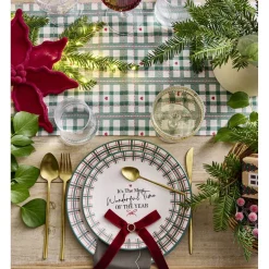 Chemin de table imprimé tartan et coeur L300X28 cm vert rouge et blanc