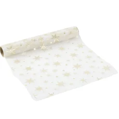 Chemin de table organza et polyester L300X28 cm blanc et doré