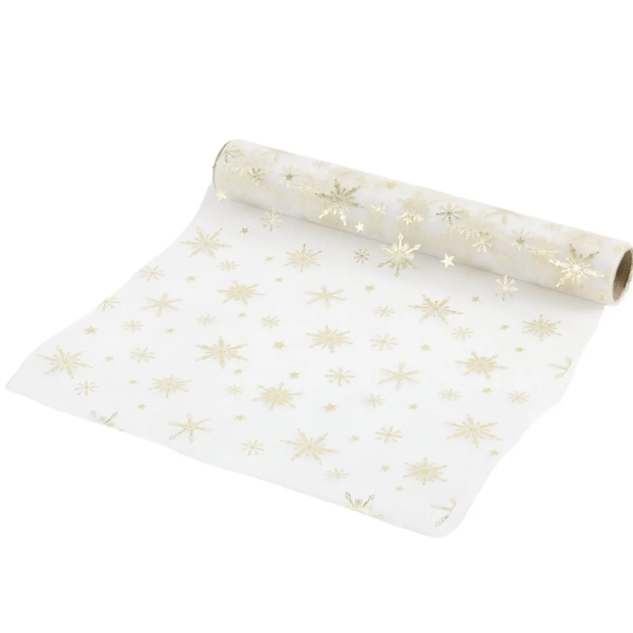 Chemin de table organza et polyester L300X28 cm blanc et doré