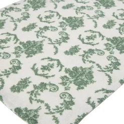 Chemin de table polyester imprimé toile de Jouy L300X25 cm vert