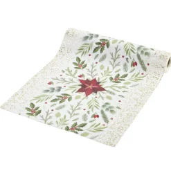 Chemin de table velours blanc et fleurs de Noël 300x28cm < Gifi Outlet