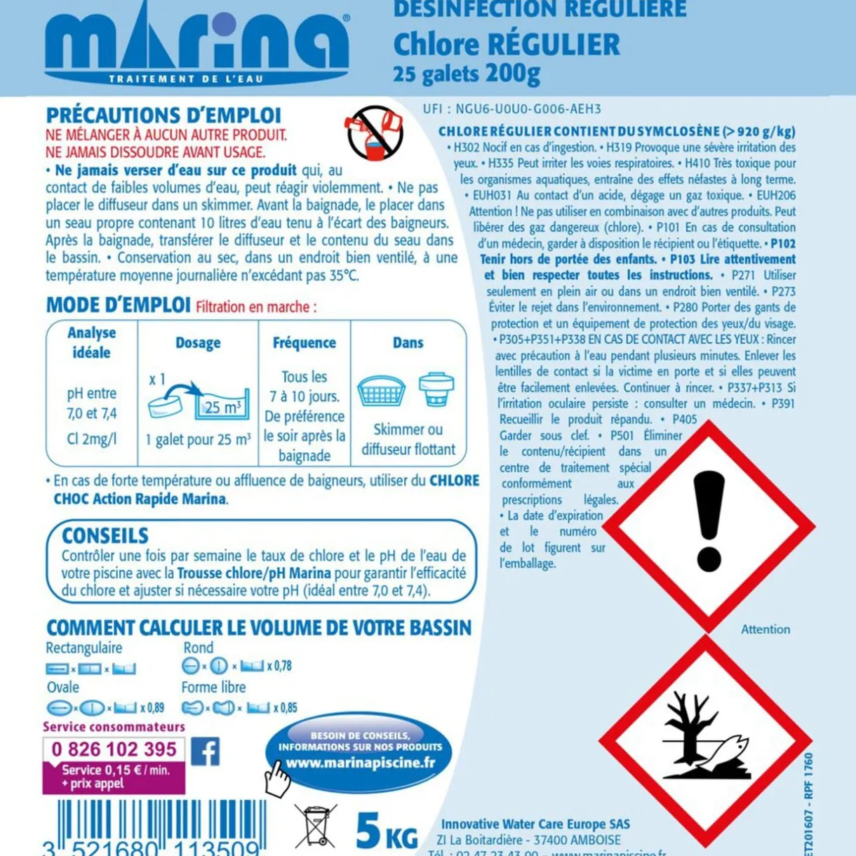 Chlore régulier galet 25x200g Marina 5kg < Gifi Hot