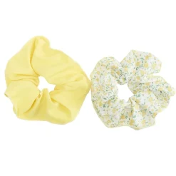 Chouchou cheveux x2 tissu imprimé citron et uni jaune Ø13cm