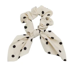 Chouchou foulard beige à pois noirs