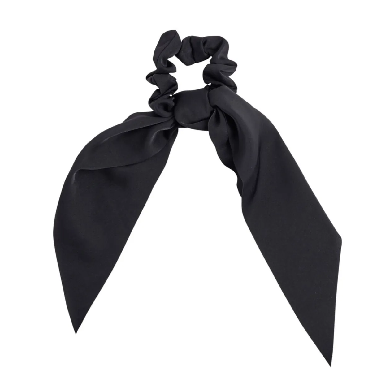 Chouchou satiné en tissu uni avec noeud long Ø8xH22cm (2 modèles)