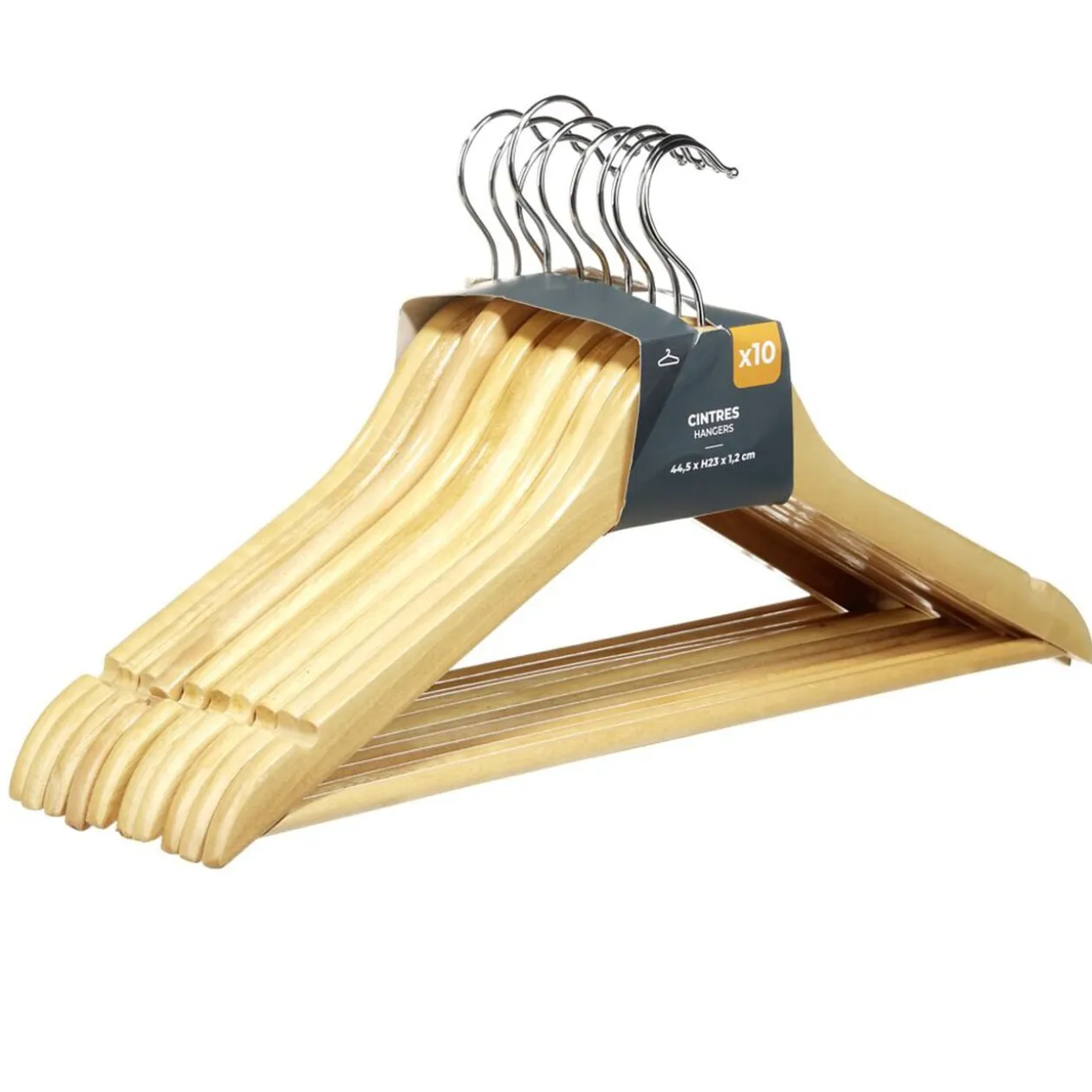 Cintre en bois avec crochet métal 10 pièces L44,5cm