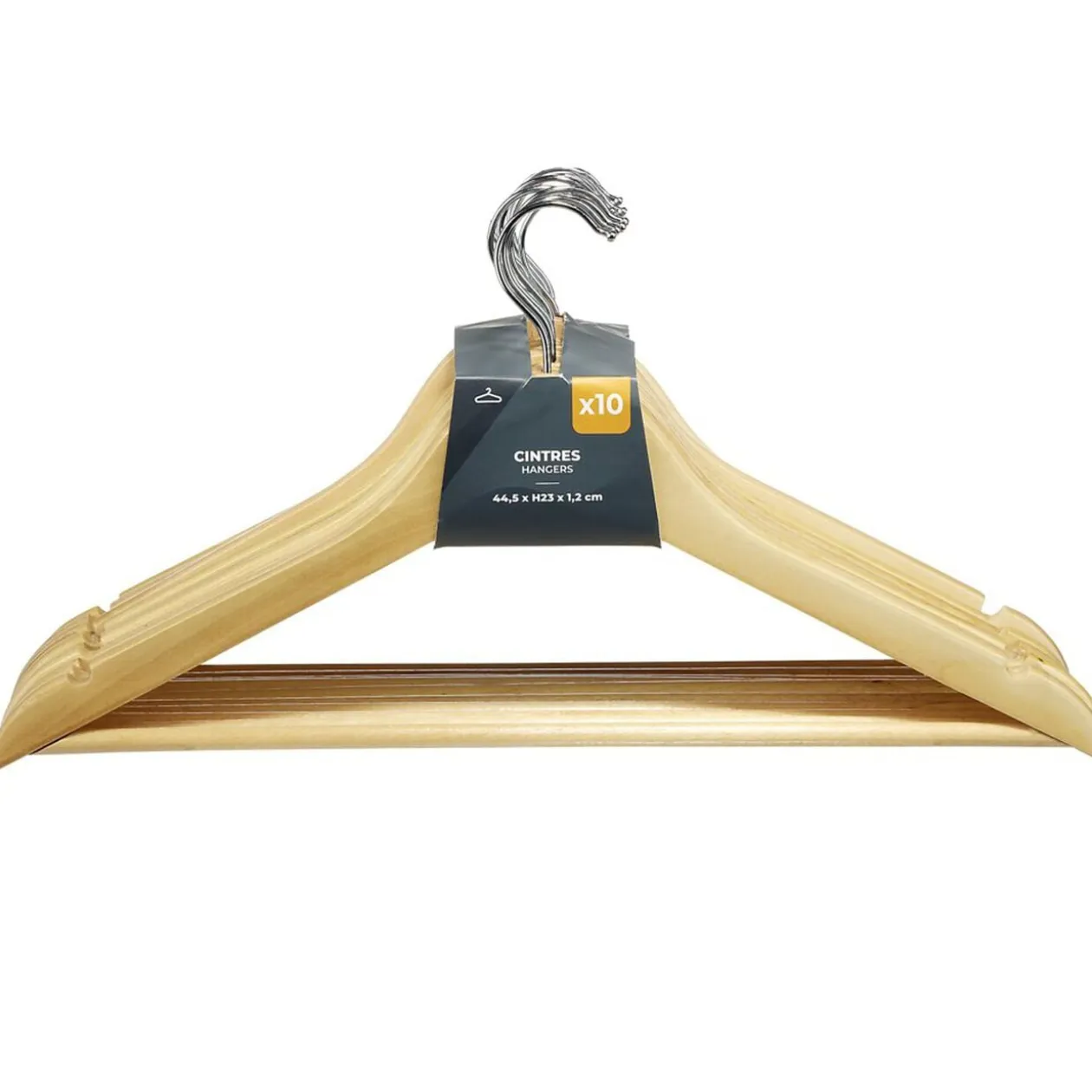 Cintre en bois avec crochet métal 10 pièces L44,5cm