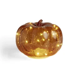Citrouille avec guirlande LED verre transparent orange Ø18x16cm < Gifi New