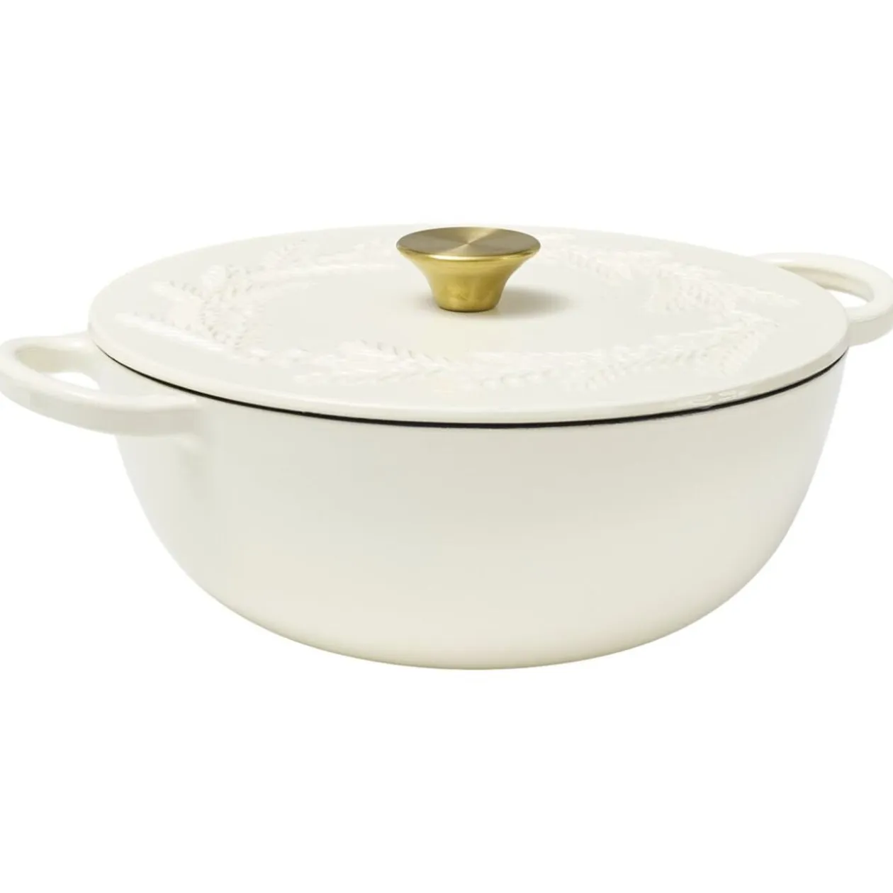 Cocotte en fonte 4,1L motif floral avec poignée dorée L35X26X10 cm (2 modèles blanc ou noir)
