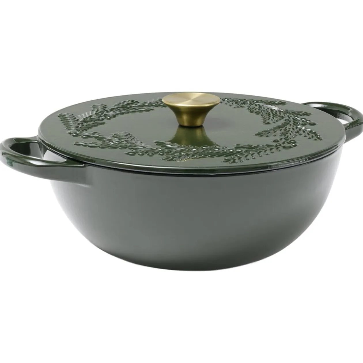 Cocotte en fonte 4,1L motif floral avec poignée dorée L35X26X10 cm (2 modèles blanc ou noir)