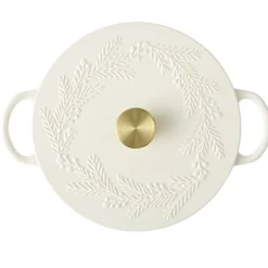 Cocotte en fonte 4,1L motif floral avec poignée dorée L35X26X10 cm (2 modèles blanc ou noir)
