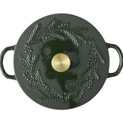 Cocotte en fonte 4,1L motif floral avec poignée dorée L35X26X10 cm (2 modèles blanc ou noir)
