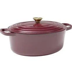 Cocotte en fonte ovale 6L avec poignée dorée L40X31XH12 cm (2 modèles bordeaux ou blanc) < Gifi Hot