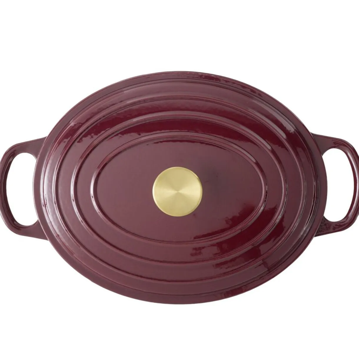 Cocotte en fonte ovale 6L avec poignée dorée L40X31XH12 cm (2 modèles bordeaux ou blanc) < Gifi Hot