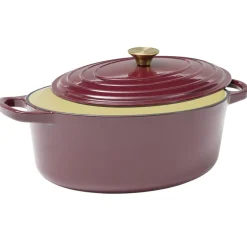 Cocotte en fonte ovale 6L avec poignée dorée L40X31XH12 cm (2 modèles bordeaux ou blanc) < Gifi Hot
