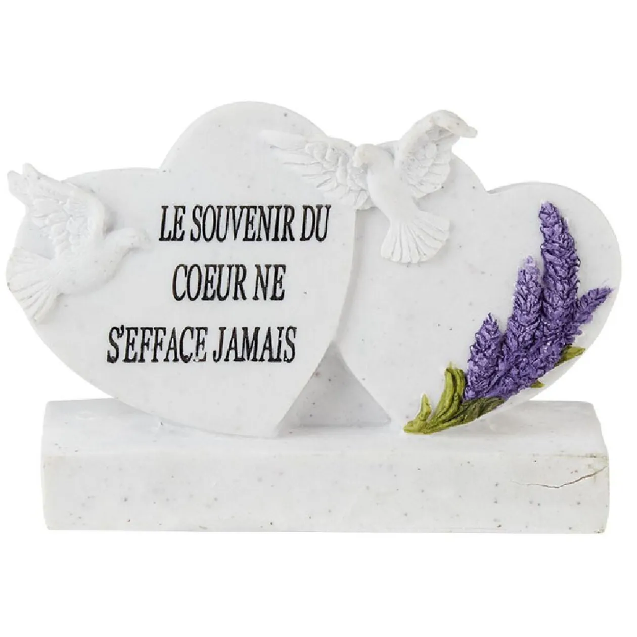 Coeur funéraire x2 sur socle blanc motif lavande