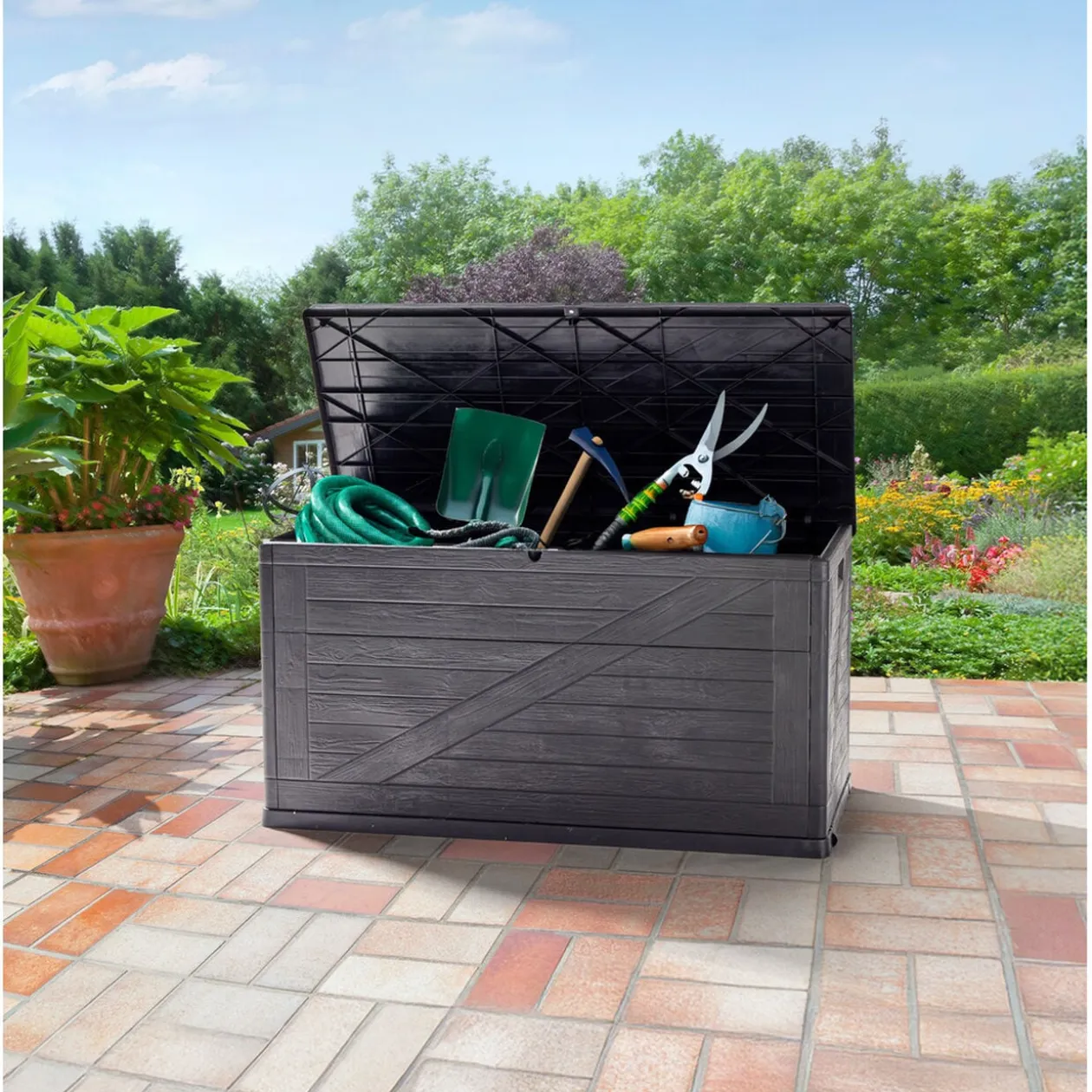 Coffre de rangement 320L plastique gris foncé 119x45xH60cm