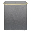 Coffre à linge double 50L bambou et tissu gris