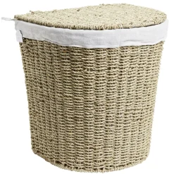 Coffre à linge jonc de mer beige 43L 36xH40x30cm