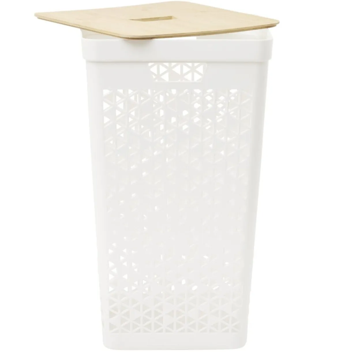 Coffre linge 56L couvercle bambou beige < Gifi