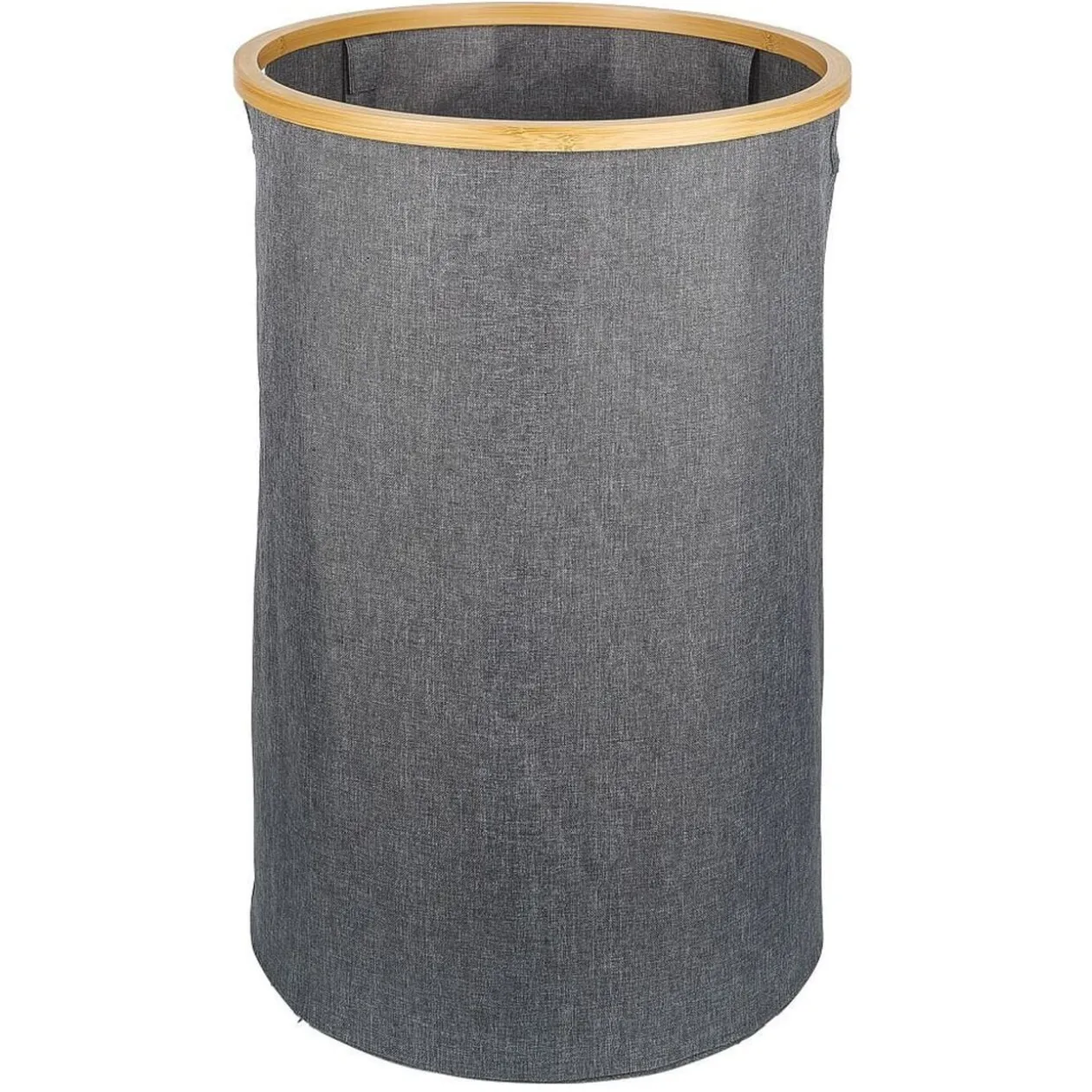 Coffre à linge rond 75L bambou et polyester gris