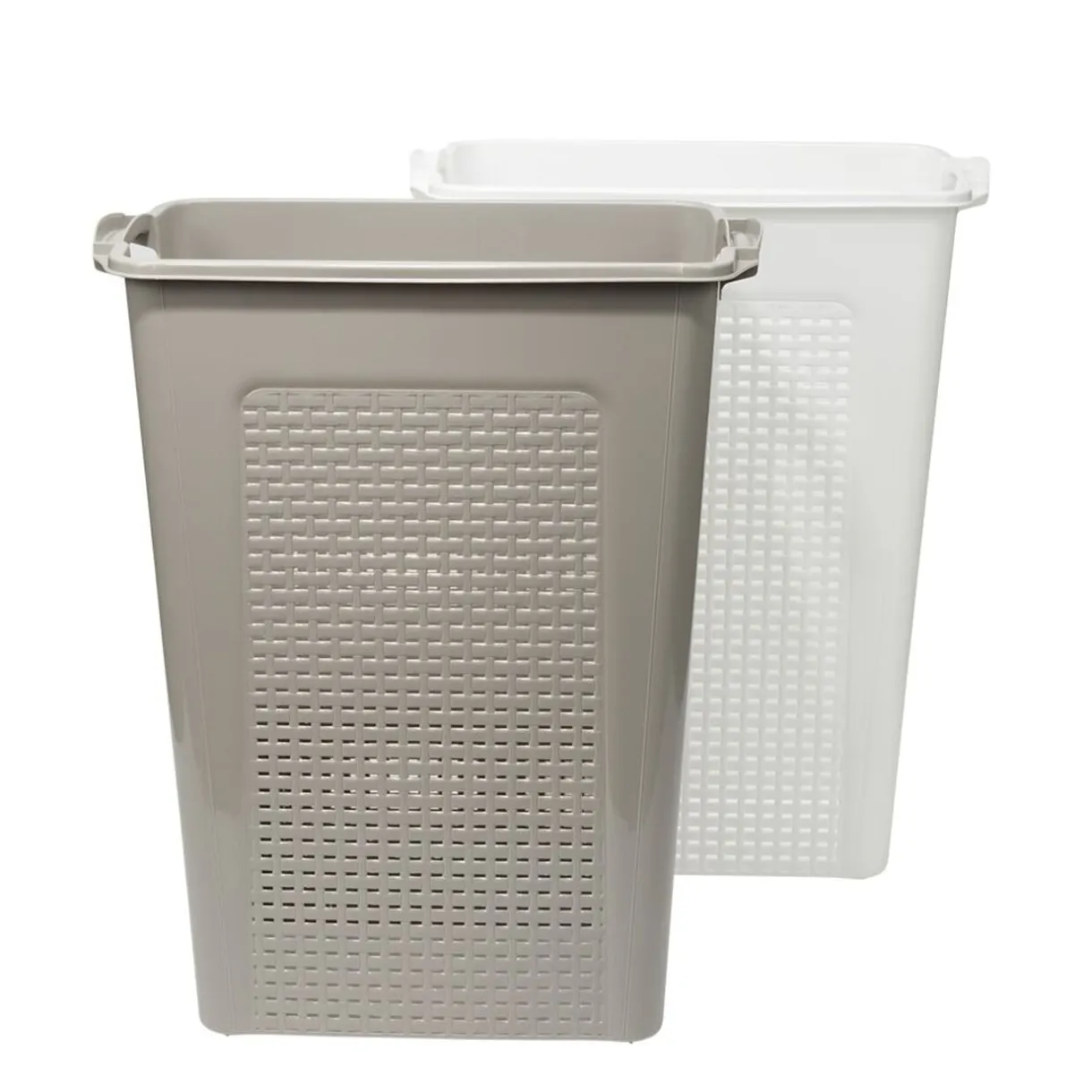 Coffre à linge x2 plastique 45L blanc et marron 44x26xH58cm < Gifi Outlet
