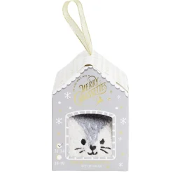 Coffret cadeau chaussettes cocooning chat Noël gris et blanc (31/34 ou 35/39)