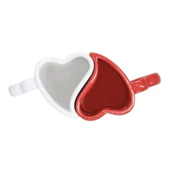 Coffret cadeau mug faïence x2 forme coeur emboîtable rouge et blanc 7x13xH7,5cm