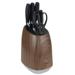 Coffret couteaux x5 avec ciseaux x1 et support rangement effet bois