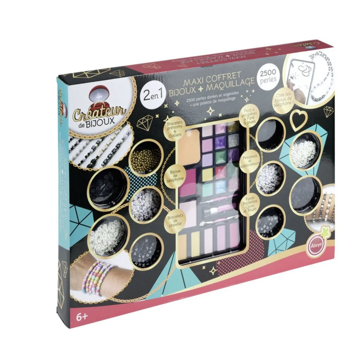 Coffret maxi 2en1 fabrique à bijoux perles et maquillage 36x47cm < Gifi Outlet