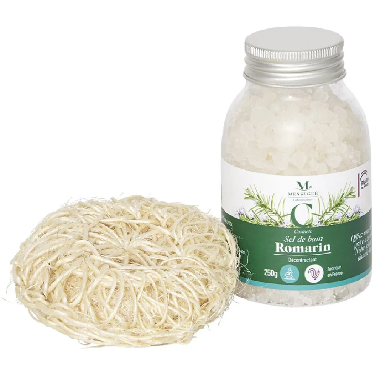 Coffret Mességué sel de bain romarin et éponge chanvre 100% naturel