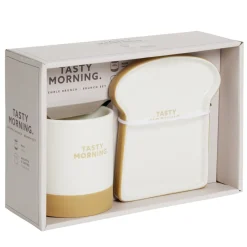 Coffret mug Ø8,5xH9,5cm avec coupelle forme tartine en céramique 13,5x15cm