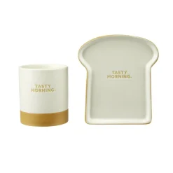 Coffret mug Ø8,5xH9,5cm avec coupelle forme tartine en céramique 13,5x15cm
