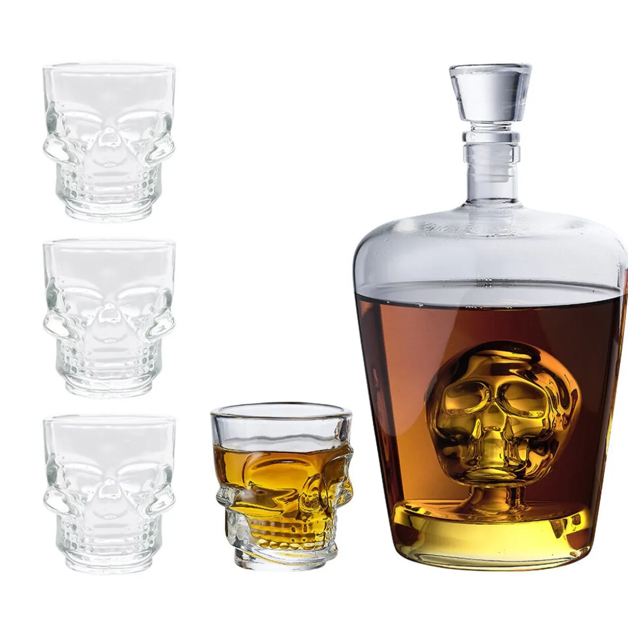 Coffret rhum carafe et verre x4 design tête de mort