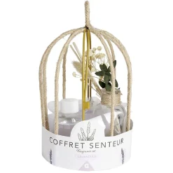 Coffret senteur cage corde fleur séchée lavande Ø14xH24cm