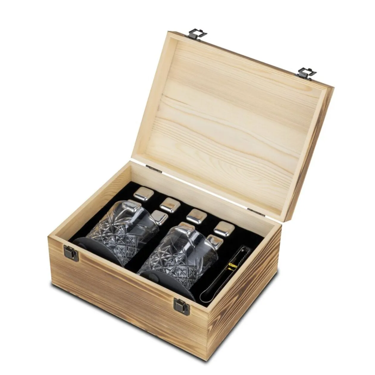 Coffret whisky 2 verres 8 glaçons inox 2 sous-verres et 1 pince 13 pièces