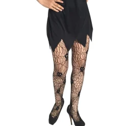 Collant adulte Halloween résille araignée tête de mort