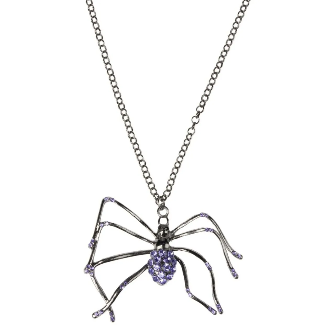 Collier adulte Halloween araignée zinc gris argentée L30cm