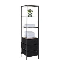 Colonne de rangement salle de bain 3 étagères 3 tiroirs métal noir 40x40xH167cm < Gifi Clearance