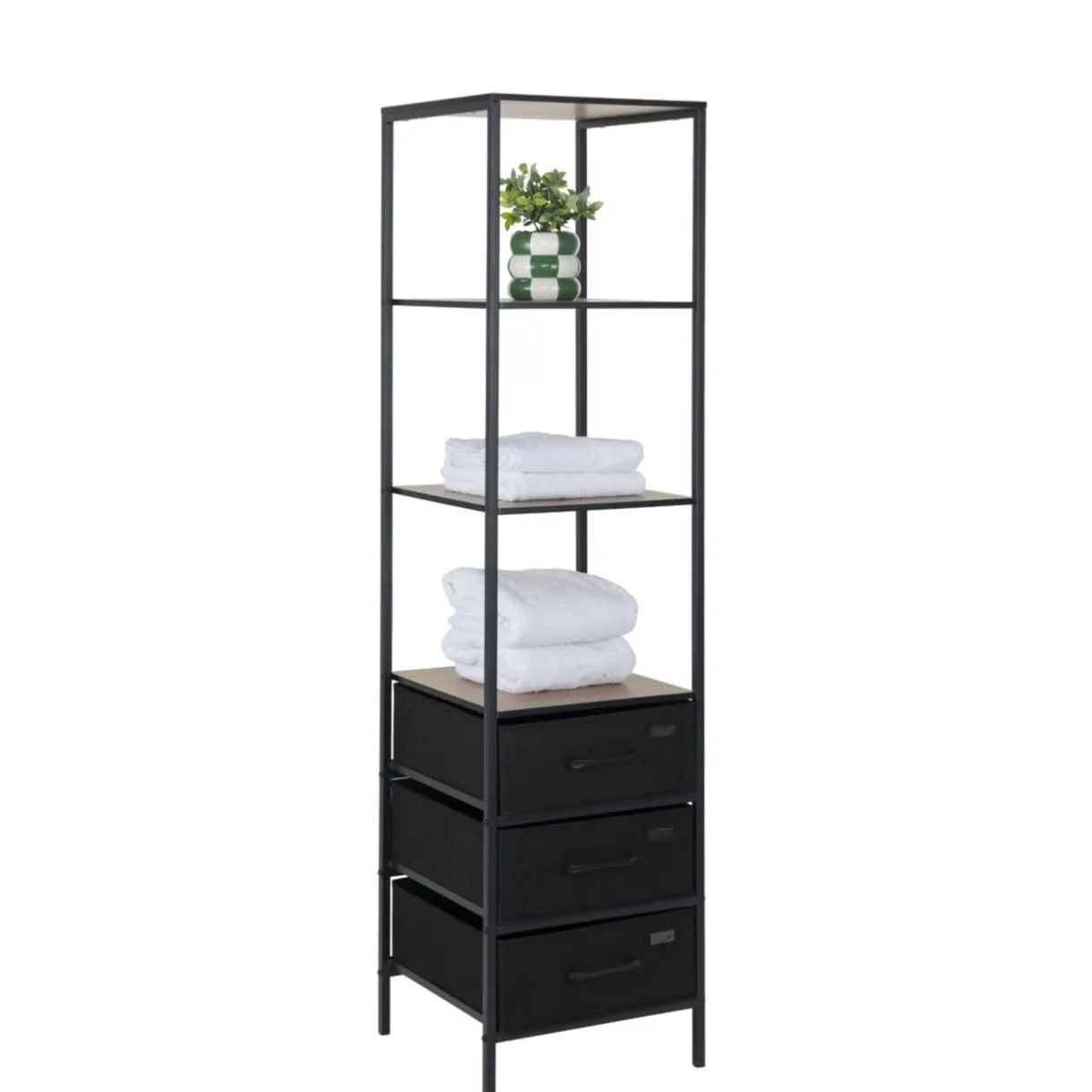 Colonne de rangement salle de bain 3 étagères 3 tiroirs métal noir 40x40xH167cm < Gifi Clearance